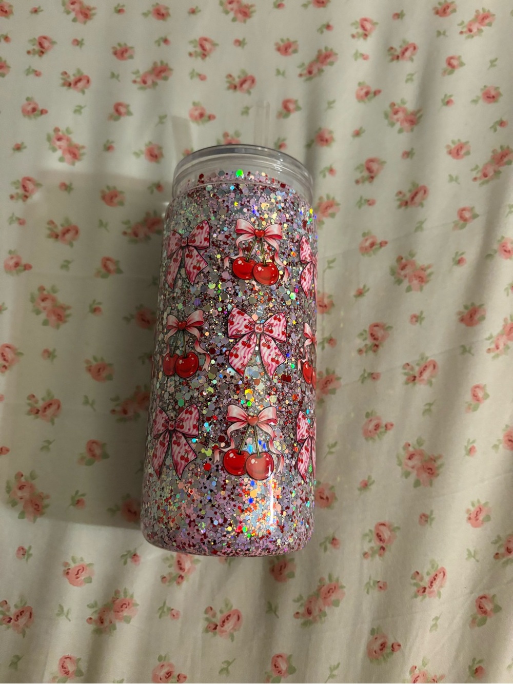 Cherry and Bow Snowglobe Tumbler